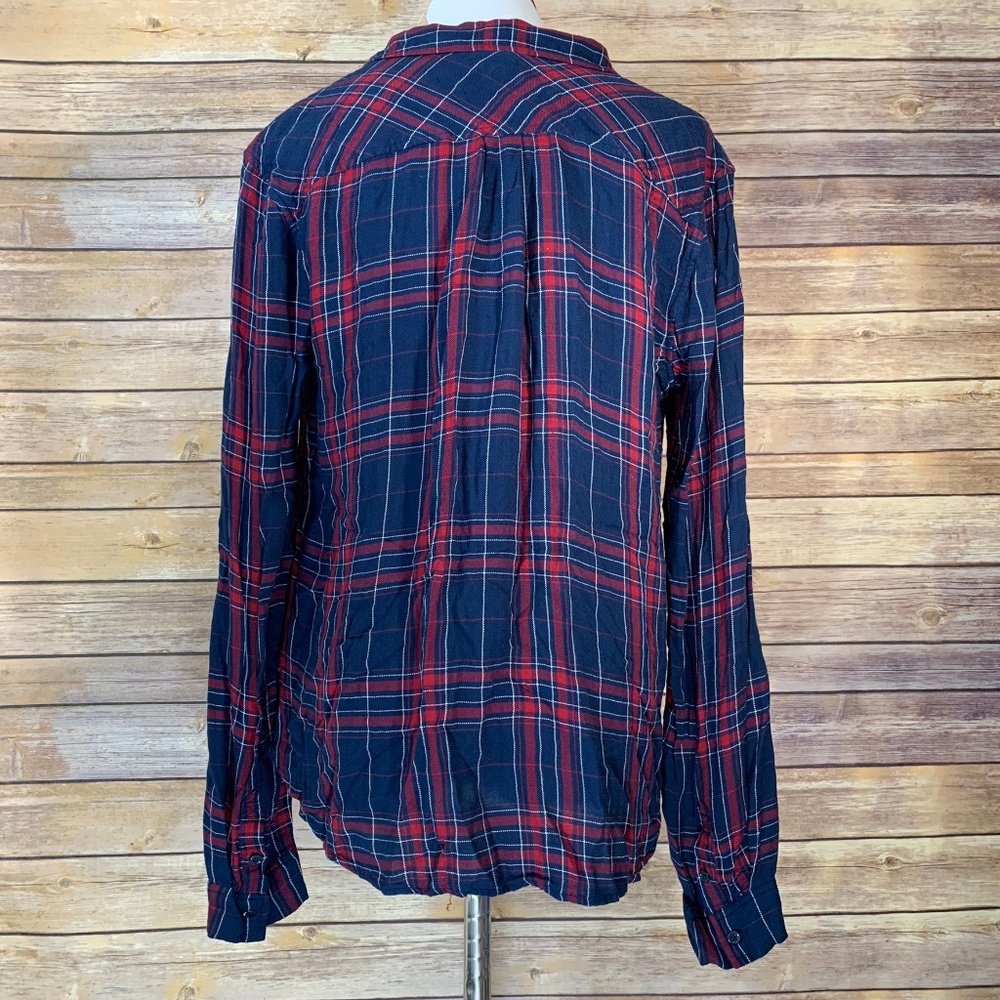 Paige Mya Shirt Dark Ink Blue Red Button Up Blouse - Picture 3 of 8